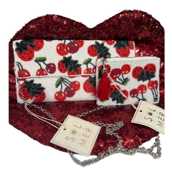 SOL AND MER Handbags - 🍓🍒VIRAL SOL and MER Beaded Flap Cherry & Strawberry Clutch & Coin Pouch🍓🍒NWT